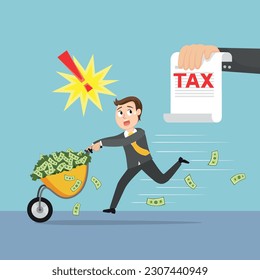 Businessman run away from tax officer, illustration vector cartoon