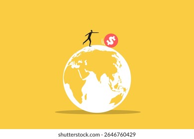 Businessman run chasing try to catch dollar coin. concept of grab hot ETFs, high performance and mutual fund