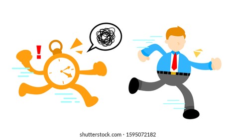businessman run from clock time flat design illustration