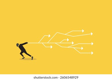 Businessman run with connection. concept of business project management, social networking or teamwork organization