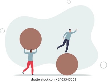 businessman run fast on sphere effortless to win.flat vector illustration.