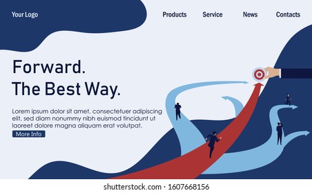 Businessman run forward straight to target when others turns around. Business Landing Page Template.