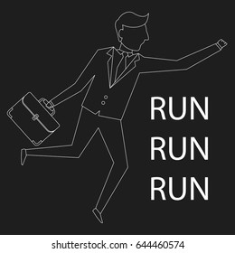 Businessman run hand drawn by white stripe on chalkboard. Conceptual business vector. 