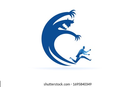 businessman run from her own shadow