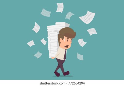 Businessman run holding a lot of documents in his hands.cartoon of business success is the concept of the man characters business,the mood of people,background,banner, infographic.illustration vector