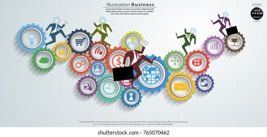 Businessman Run -  Icon  Business And  Cog - Modern Design Idea And Concept Vector Illustration  Infographic Template.