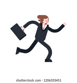 Businessman run isolated. Boss and suitcase. Vector