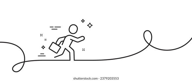 Businessman run line icon. Continuous one line with curl. Person running sign. Business growth symbol. Businessman run single outline ribbon. Loop curve pattern. Vector