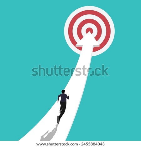 Businessman run on arrow up toward career success. Concept business, Achievement, Character, Leader, Vector illustration flat