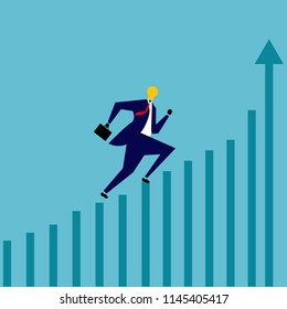 Businessman run on chart to goal.business concept.Vector Illustration flat design.