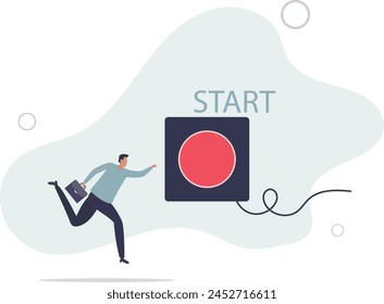 empresario ejecutar para empujar el Botón de inicio rojo. inicio para iniciar project.flat Ilustración vectorial.