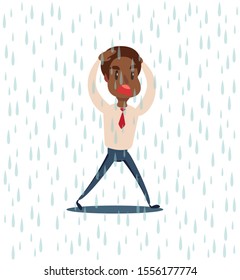 businessman run from the rain . Stock flat vector illustration.