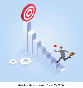 Businessman run to target. Vector Isometric illustrations.
