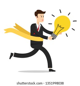 Businessman run. think idea. lamp idea vector. wallpaper. free space for text. copy space.