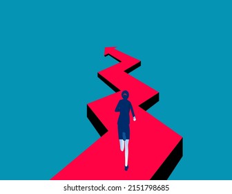 Businessman run upward following the growth arrow. Business career concept