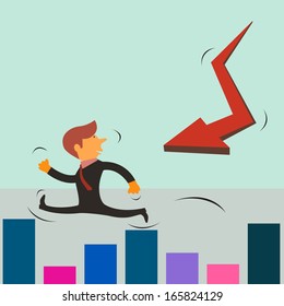 Businessman runaway from down index arrow