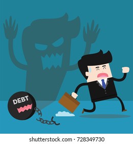businessman runing form debt trap, best business vector eps 10