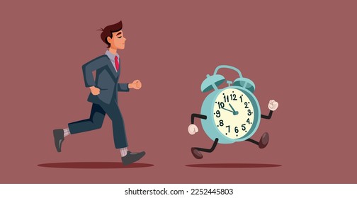 
Businessman Running After an Alarm Clock Vector Concept Illustration. Punctual manager rushing to complete a task with a deadline
