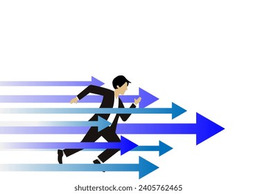 Businessman running after arrow, business race vector illustration