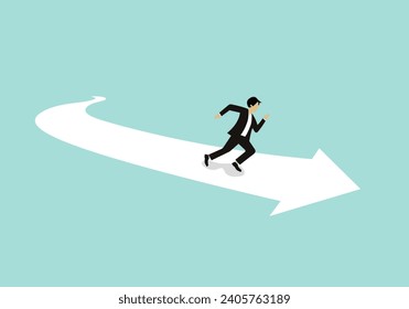 Businessman running after arrow, business race vector illustration