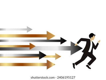 Businessman running after arrow, business race vector illustration