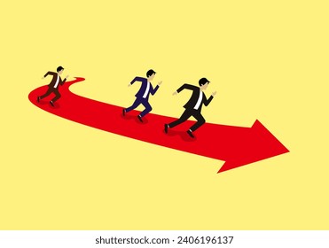 Businessman running after arrow, business race vector illustration