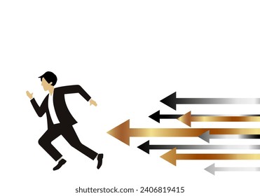 Businessman running after arrow, business race vector illustration