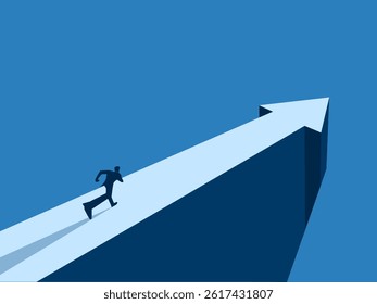 Businessman running after an arrow pointing in the direction of growth