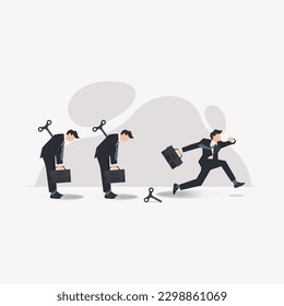 Businessman running after free from control of wind up key design vector illustration