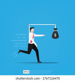 Businessman running after sack of money concept. Business vector illustration