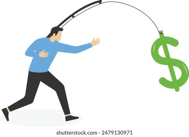 Empresario corriendo tras el concepto de saco de dinero. Ilustración vectorial empresarial

