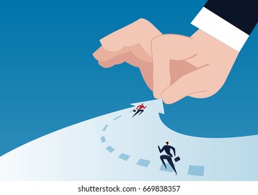 businessman running along an arrow