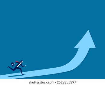 Businessman running along the arrow grows