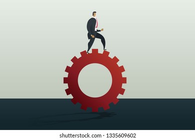 Businessman running along gear mechanism. Business concept vector illustration