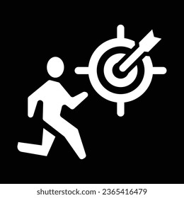 Businessman running along the route to the center of the target. Business concept of route to the goal and direct to the goal.