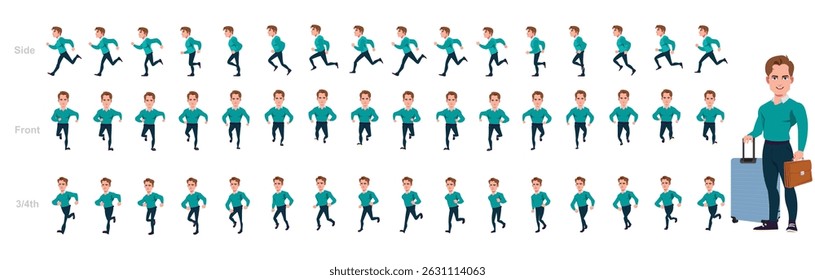 Businessman running animation, Run Cycle animation sprite sheet, Frame by frame run animation