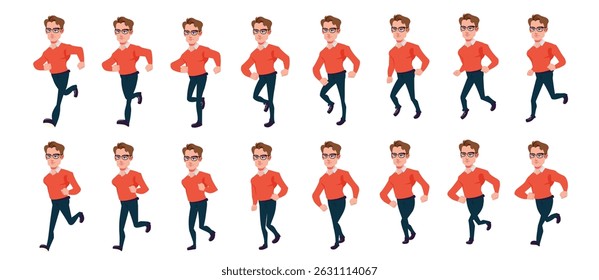 Businessman running animation, Run Cycle animation sprite sheet, Frame by frame run animation
