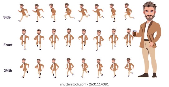 Businessman running animation, Run Cycle animation sprite sheet, Frame by frame run animation