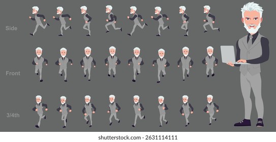 Businessman running animation, Run Cycle animation sprite sheet, Frame by frame run animation