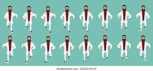 Businessman running animation, Run Cycle animation sprite sheet, Frame by frame run animation