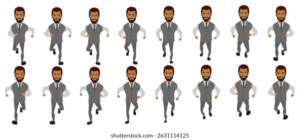 Businessman running animation, Run Cycle animation sprite sheet, Frame by frame run animation