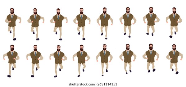 Businessman running animation, Run Cycle animation sprite sheet, Frame by frame run animation