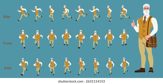 Hombre de negocios corriendo animación, Run Cycle animación sprite hoja, cuadro por cuadro correr animación