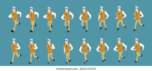 Businessman running animation, Run Cycle animation sprite sheet, Frame by frame run animation