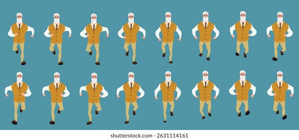 Businessman running animation, Run Cycle animation sprite sheet, Frame by frame run animation