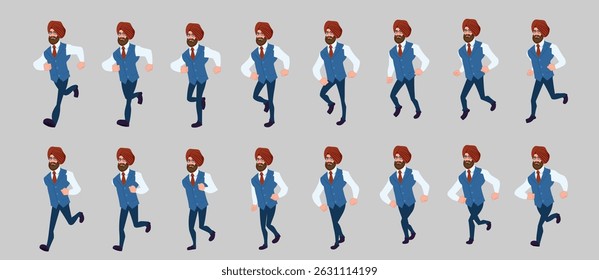 Businessman running animation, Run Cycle animation sprite sheet, Frame by frame run animation