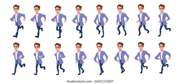 Empresário executando animação, Run Cycle animação sprite sheet, quadro por quadro executar animação