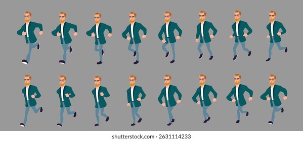 Businessman running animation, Run Cycle animation sprite sheet, Frame by frame run animation