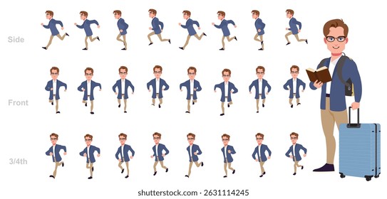 Businessman running animation, Run Cycle animation sprite sheet, Frame by frame run animation
