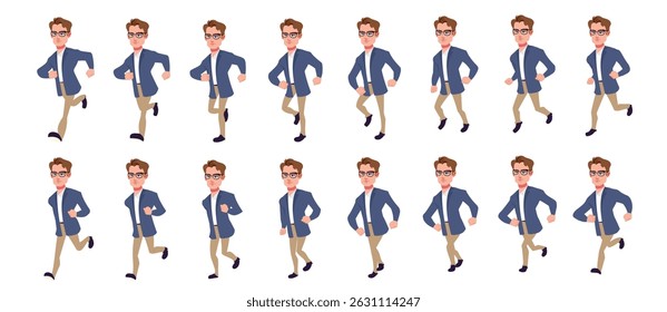 Businessman running animation, Run Cycle animation sprite sheet, Frame by frame run animation